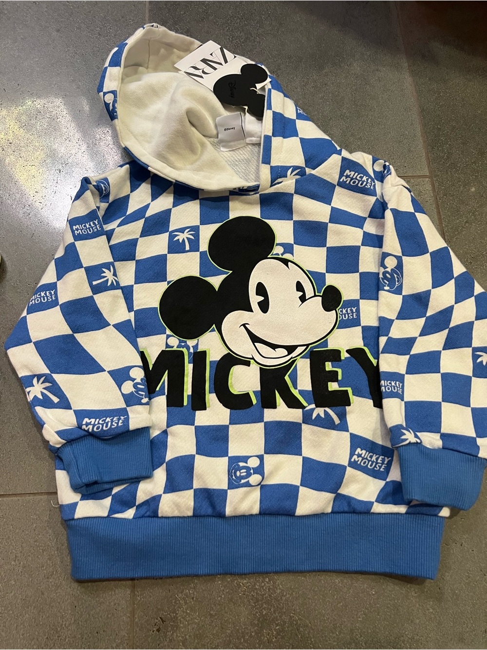Zara x Disney 18/24 New Mickey Mouse Blue White Checkerboard Hoodie Sweatshirt